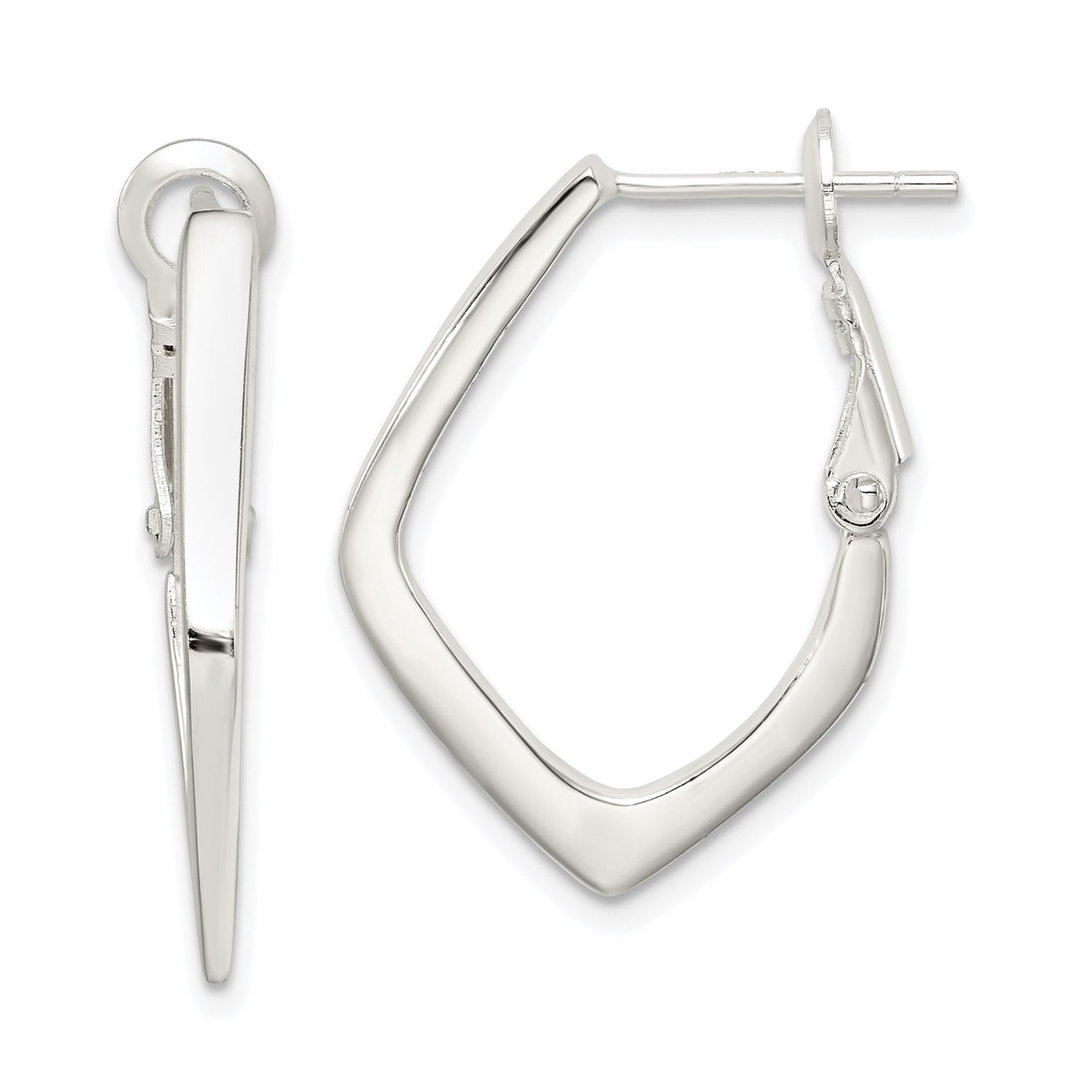 Sterling Silver Hoop Earrings, Modern V Shape Geometric Design, Lightweight Minimalist Style