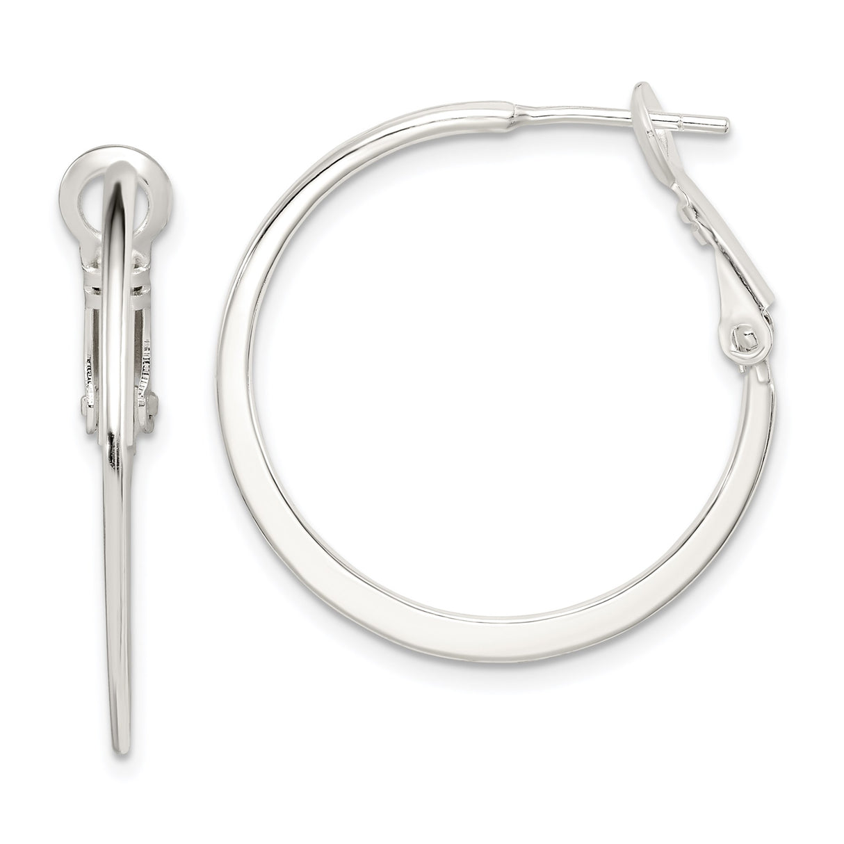 Sterling Silver Hoop Earrings, Slim Round Polished Hoops with Hinged Clasp, Minimalist Style