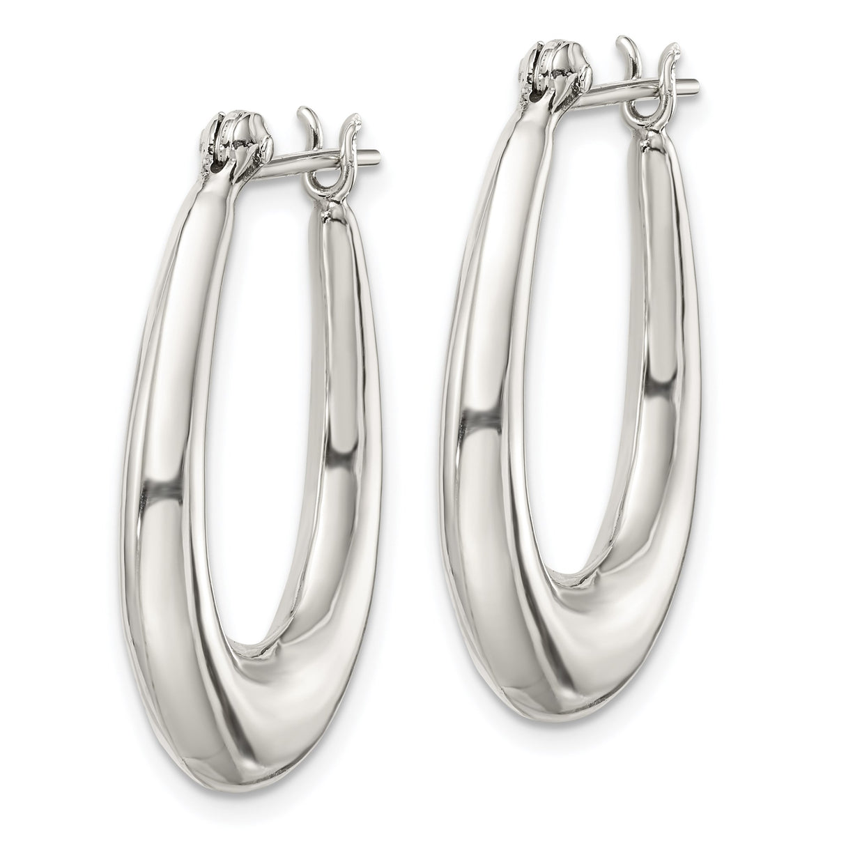 Sterling Silver Teardrop Hoop Earrings, Thick Oval Shape, Polished Minimalist Design