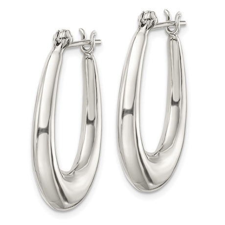 Sterling Silver Teardrop Hoop Earrings, Thick Oval Shape, Polished Minimalist Design