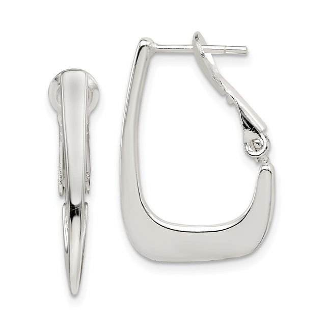 Sterling Silver Geometric Hoop Earrings, Modern Minimalist Angled Design for Women