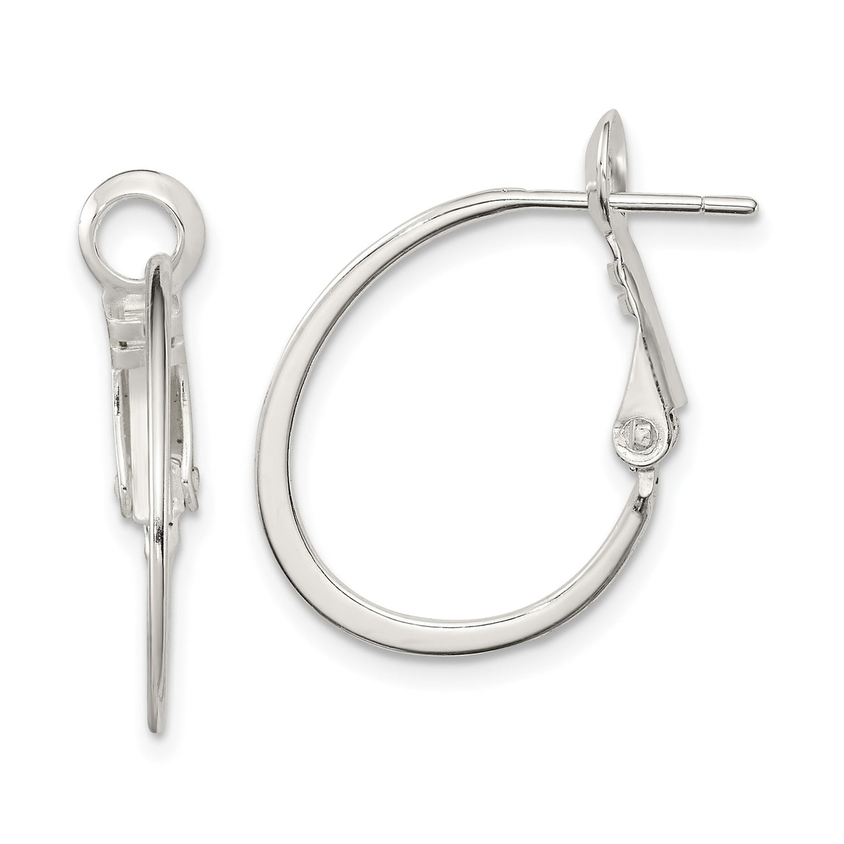 Sterling Silver Hoop Earrings, Classic Polished Oval Design with Latch Closure