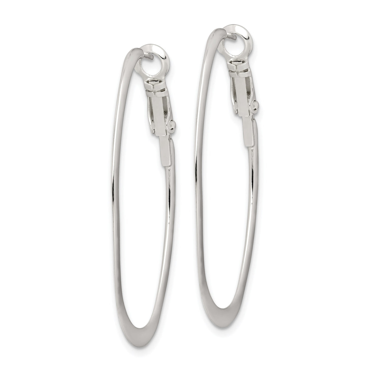 Sterling Silver Oval Hoop Earrings, Polished Medium Hoops with Hinged Snap Backs