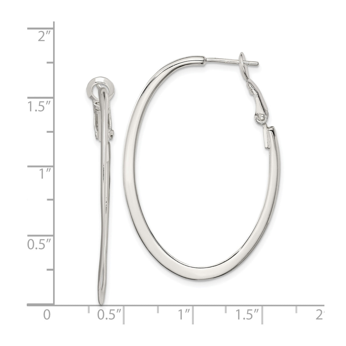 Sterling Silver Oval Hoop Earrings, Polished Medium Hoops with Hinged Snap Backs