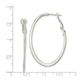 Sterling Silver Oval Hoop Earrings, Polished Medium Hoops with Hinged Snap Backs