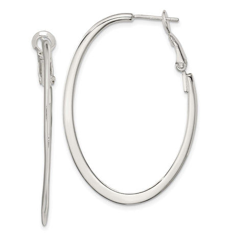 Sterling Silver Oval Hoop Earrings, Polished Medium Hoops with Hinged Snap Backs