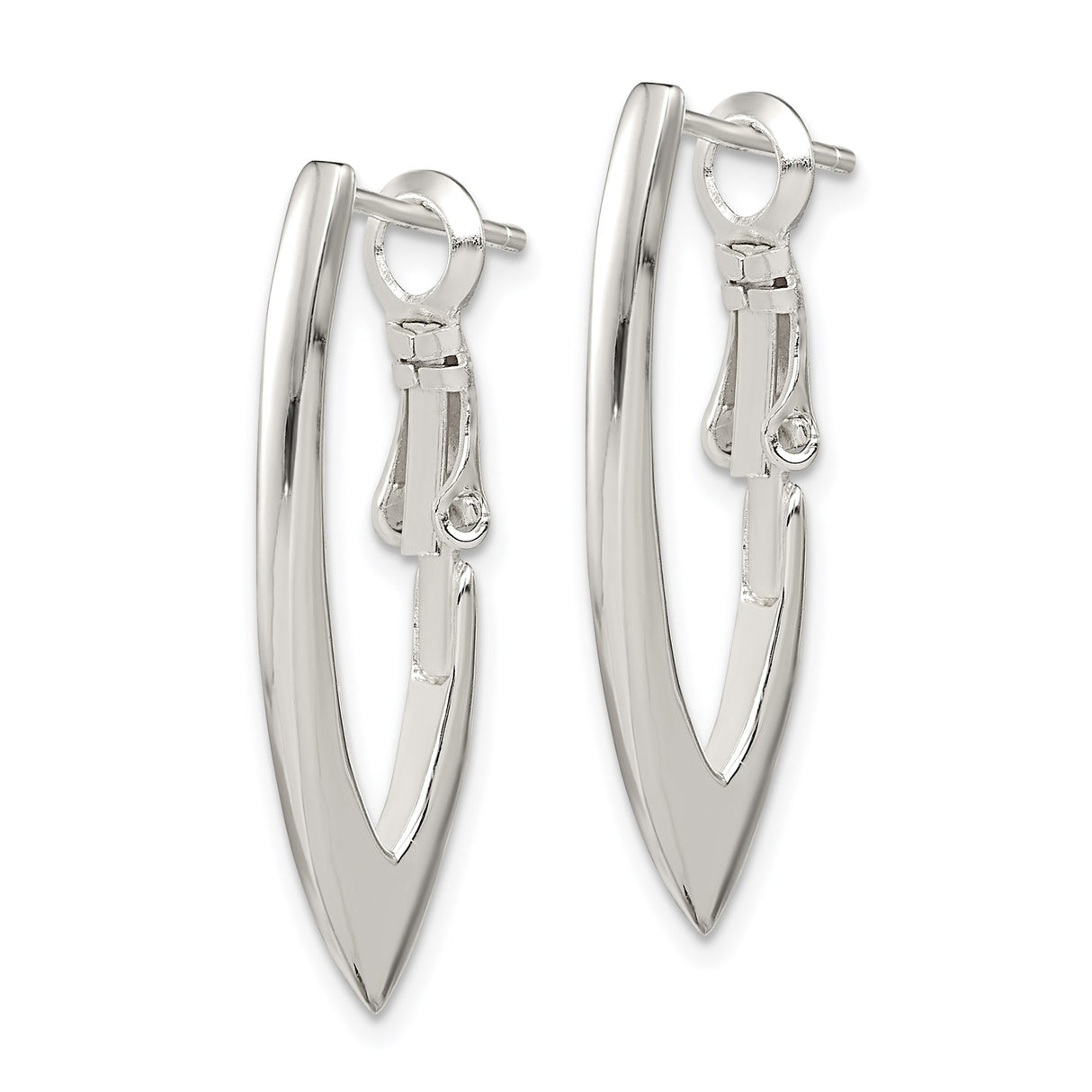 Sterling Silver Hoop Earrings, V Shape Polished Hoops with Latch Back, Minimalist Style for Women