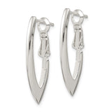 Sterling Silver Hoop Earrings, V Shape Polished Hoops with Latch Back, Minimalist Style for Women