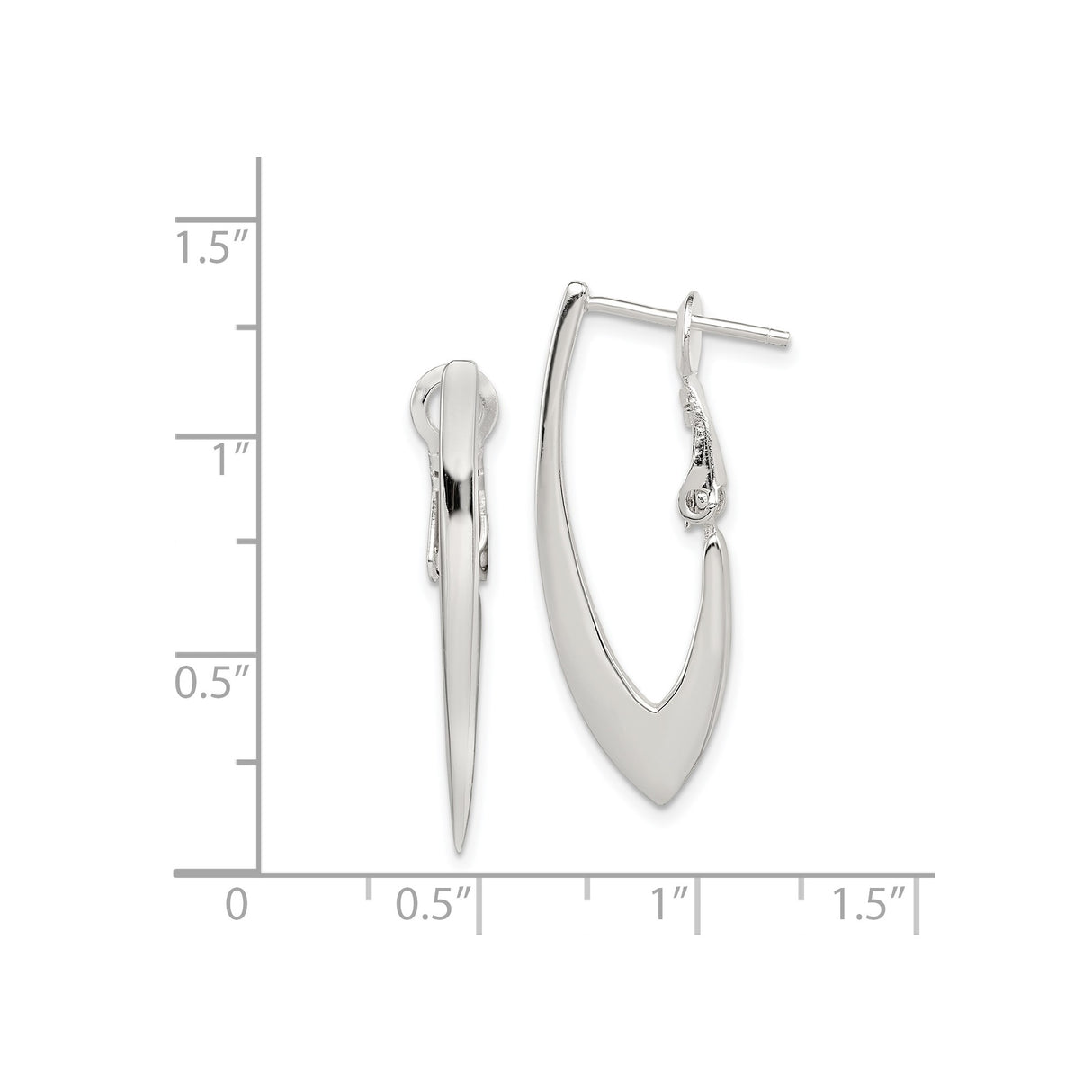 Sterling Silver Hoop Earrings, V Shape Polished Hoops with Latch Back, Minimalist Style for Women