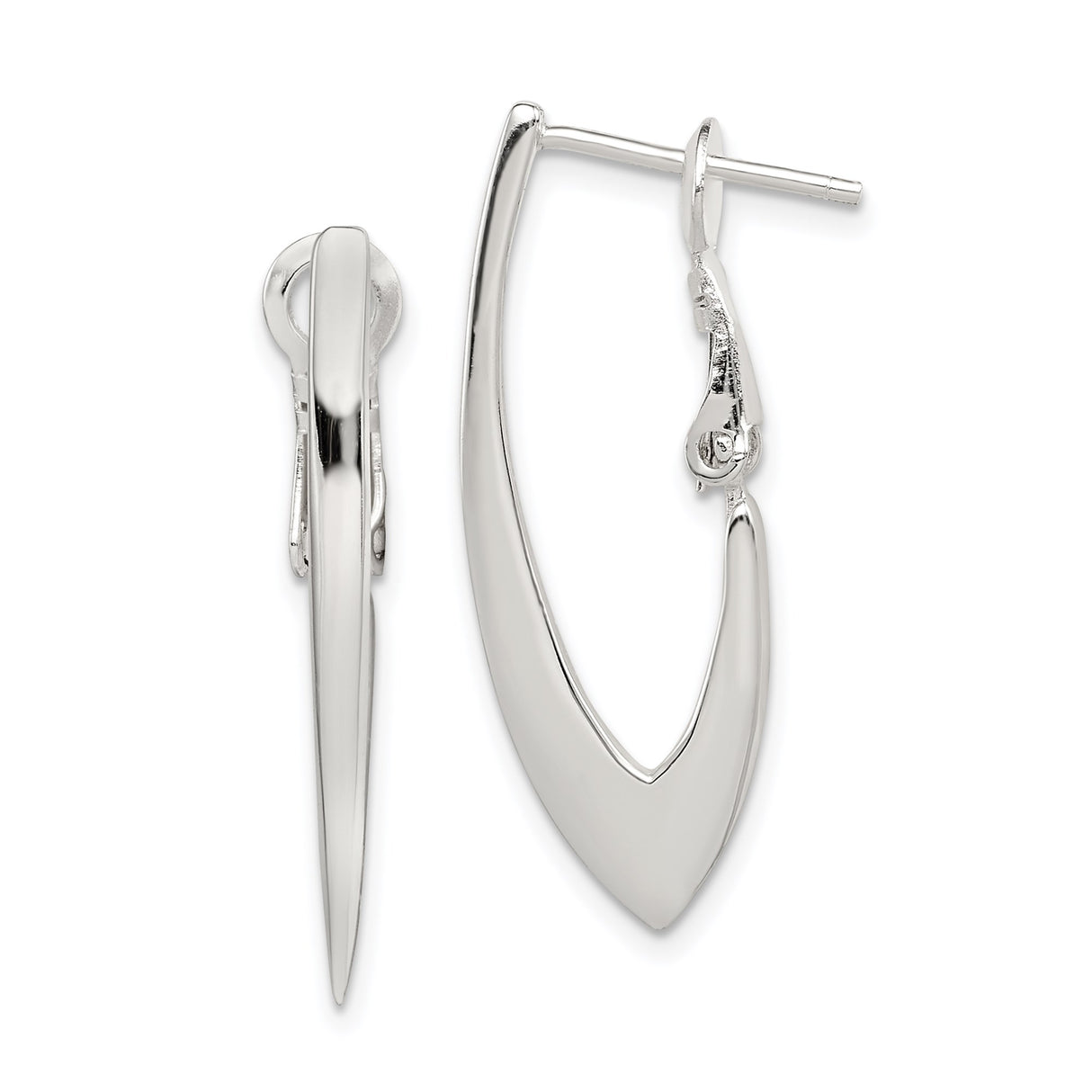 Sterling Silver Hoop Earrings, V Shape Polished Hoops with Latch Back, Minimalist Style for Women