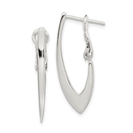 Sterling Silver Hoop Earrings, V Shape Polished Hoops with Latch Back, Minimalist Style for Women