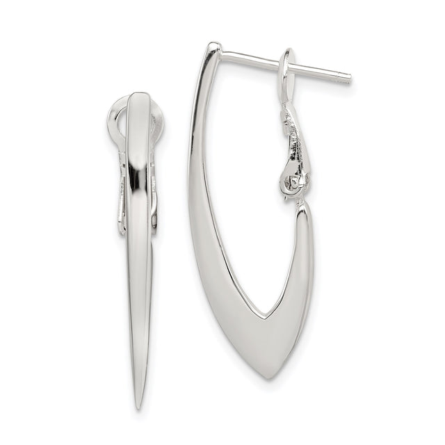 Sterling Silver Hoop Earrings, V Shape Polished Hoops with Latch Back, Minimalist Style for Women