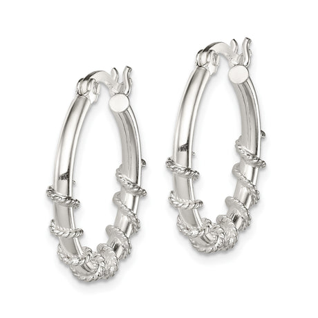 Sterling Silver Hoop Earrings with Twisted Rope Detail and Polished Finish
