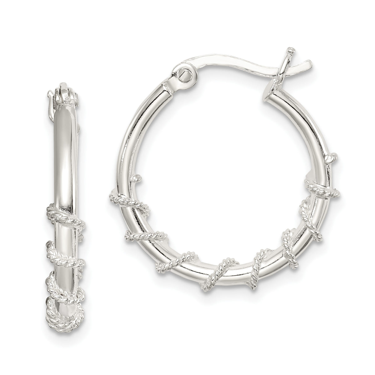 Sterling Silver Hoop Earrings with Twisted Rope Detail and Polished Finish