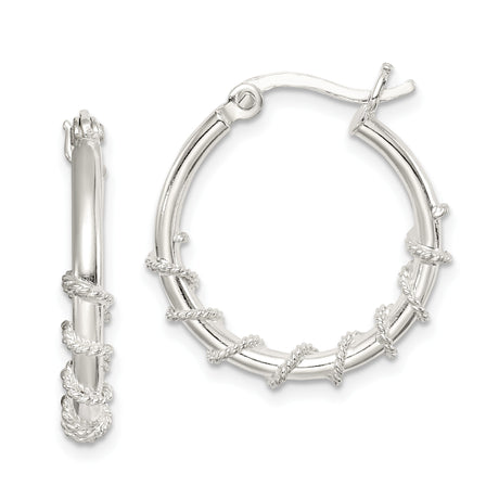 Sterling Silver Hoop Earrings with Twisted Rope Detail and Polished Finish