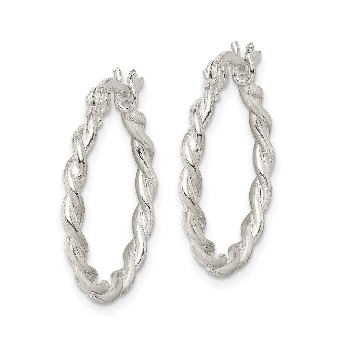 Sterling Silver Hoop Earrings with Twisted Braided Rope Design, Lightweight Polished Finish