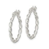 Sterling Silver Hoop Earrings with Twisted Braided Rope Design, Lightweight Polished Finish