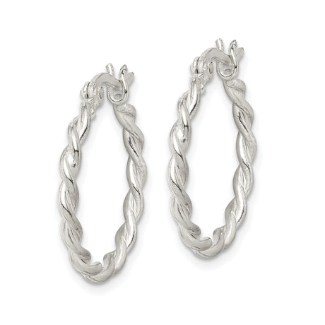 Sterling Silver Hoop Earrings with Twisted Braided Rope Design, Lightweight Polished Finish
