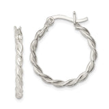 Sterling Silver Hoop Earrings with Twisted Braided Rope Design, Lightweight Polished Finish