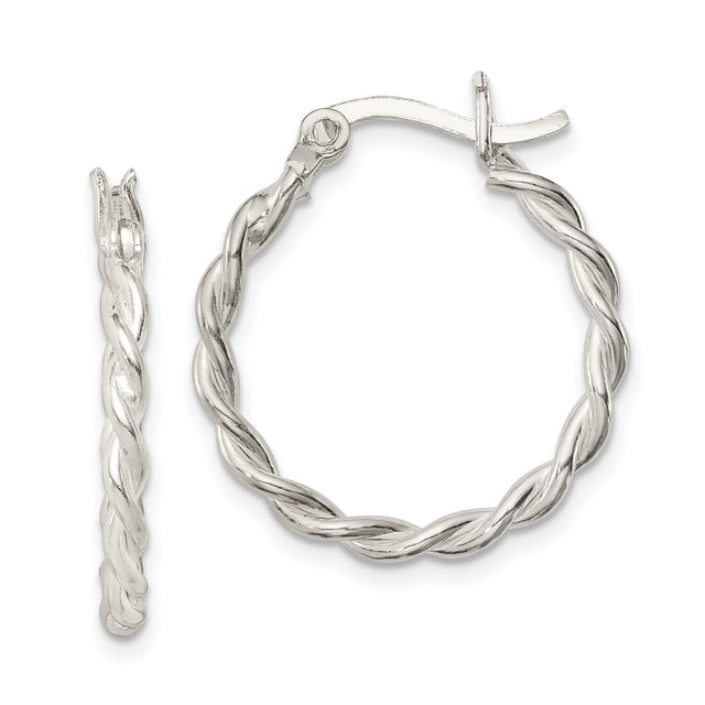 Sterling Silver Hoop Earrings with Twisted Braided Rope Design, Lightweight Polished Finish