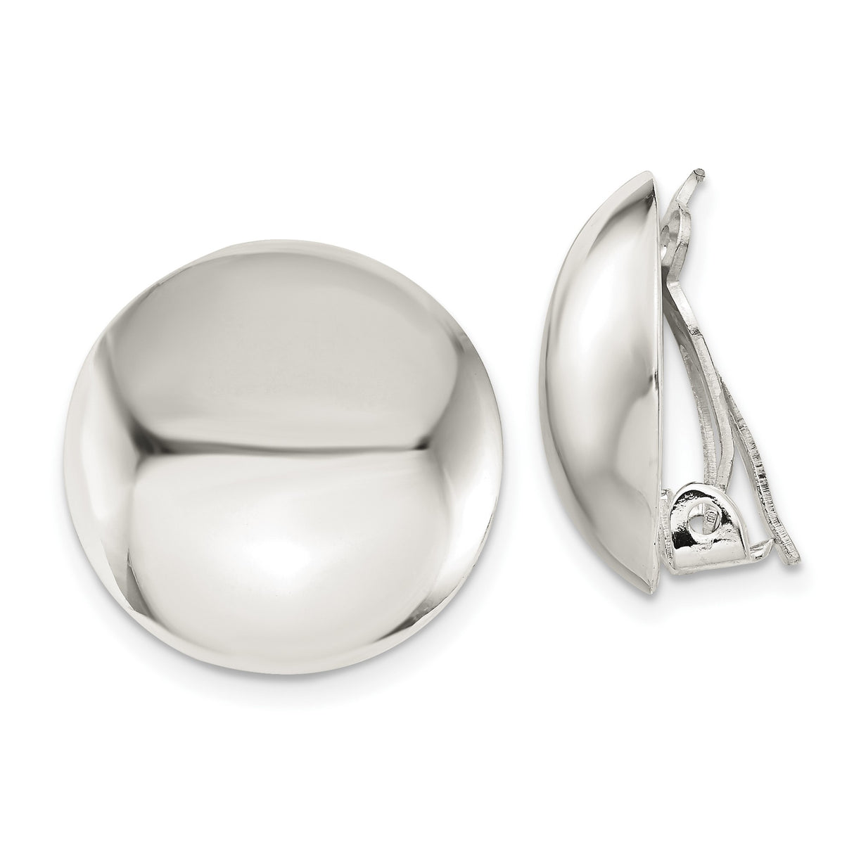 Sterling Silver Clip-On Earrings for Women, High Polish Rounded Dome Design, Non-Pierced Ear Clips with Smooth Mirror Finish, Bold Minimalist Silver Jewelry for Everyday and Formal Wear