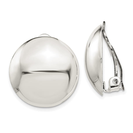 Sterling Silver Clip-On Earrings for Women, Domed Round Button Design with Polished Smooth Finish, Non-Pierced Bold Statement Circles, Mirror Shine for Formal, Everyday, Classic or Modern Wear