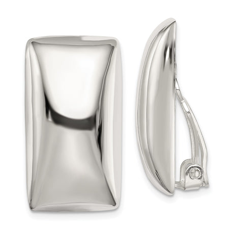Sterling Silver Clip-On Earrings for Women with High Polish Finish, Rectangular Shape, Modern Minimalist Design, Non-Pierced, Sleek Contemporary Style, Polished Geometric Formal Ear Jewelry