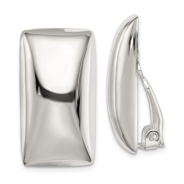 Sterling Silver Clip-On Earrings for Women with High Polish Finish, Rectangular Shape, Modern Minimalist Design, Non-Pierced, Sleek Contemporary Style, Polished Geometric Formal Ear Jewelry