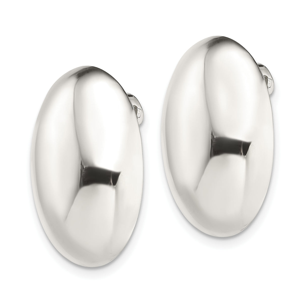Sterling Silver Clip On Earrings Oval Button Style Polished