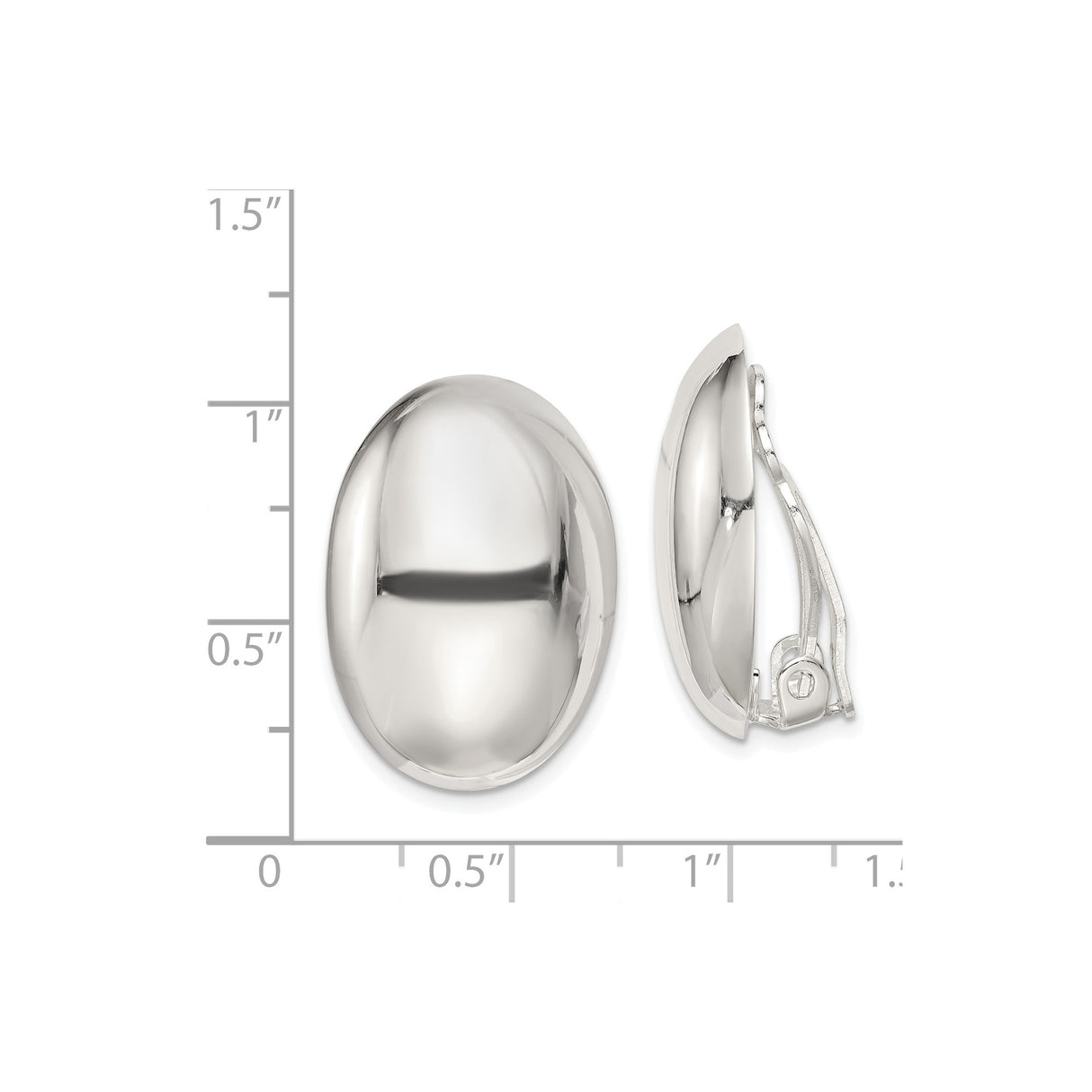 Sterling Silver Clip On Earrings Oval Button Style Polished