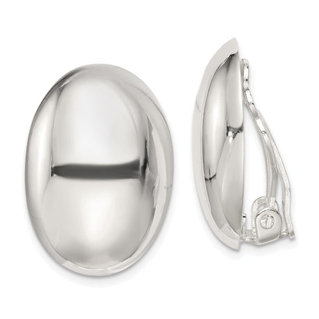 Sterling Silver Clip-On Earrings for Women, Oval Button Style with High-Polish Finish, Smooth Domed Design, Non-Pierced Metal Jewelry, Elegant Fashion Accessory for Daily or Formal Wear