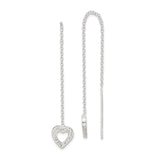 Sterling Silver Threader Earrings with Textured Open Heart Charm, Minimalist Romantic Design