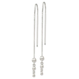 Sterling Silver Threader Earrings with Polished Bead Accents, Delicate Drop Chain Design