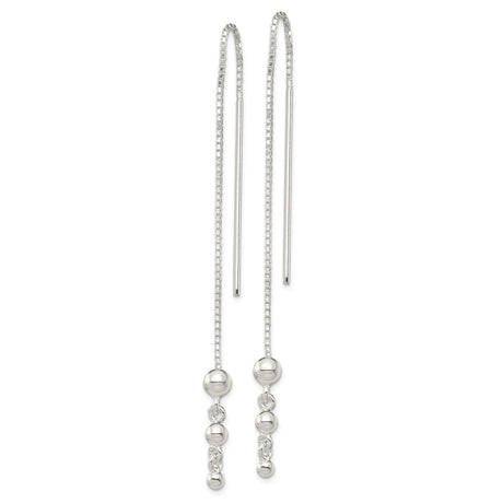 Sterling Silver Threader Earrings with Polished Bead Accents, Delicate Drop Chain Design