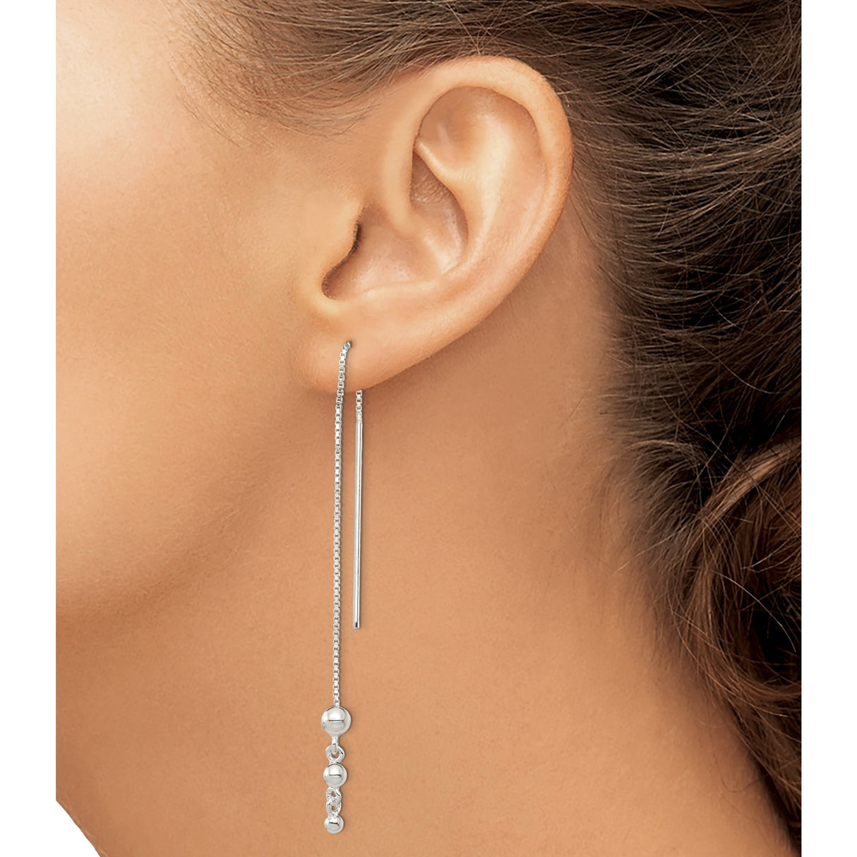 Sterling Silver Threader Earrings with Polished Bead Accents, Delicate Drop Chain Design