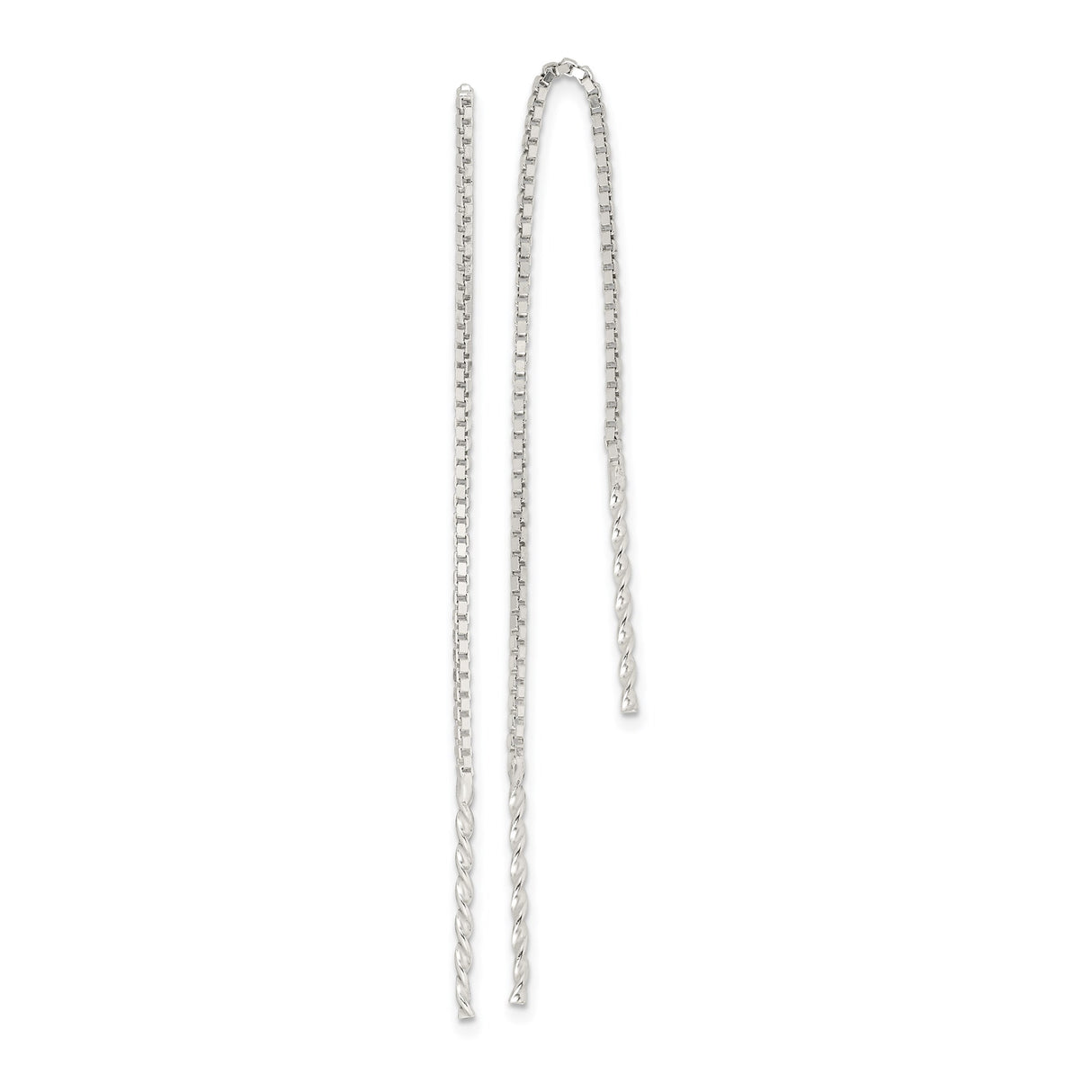 Sterling Silver Threader Earrings with Box Chain and Twisted Ends, Minimalist Drop Style