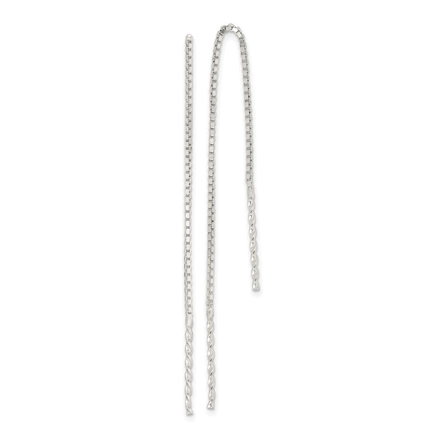 Sterling Silver Threader Earrings with Box Chain and Twisted Ends, Minimalist Drop Style
