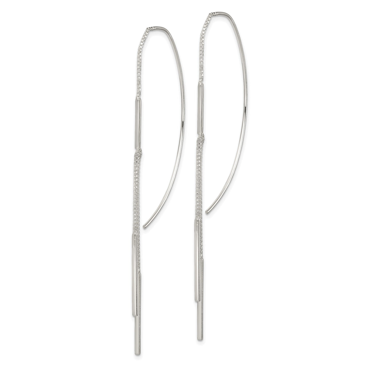 Sterling Silver Threader Earrings with Linear Bar Design and Long Chain Dangle Style