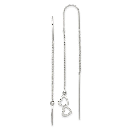 Sterling Silver Threader Earrings with Double Open Heart Charms, Minimalist Dangle Design