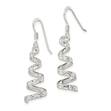 Sterling Silver Dangle Earrings with Twisted Ribbon and Spiral Drop Design for Women
