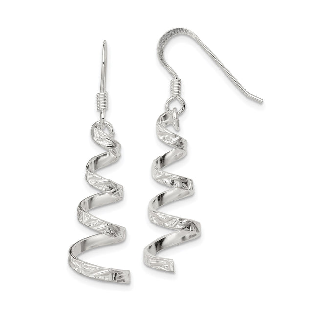 Sterling Silver Dangle Earrings with Twisted Ribbon and Spiral Drop Design for Women