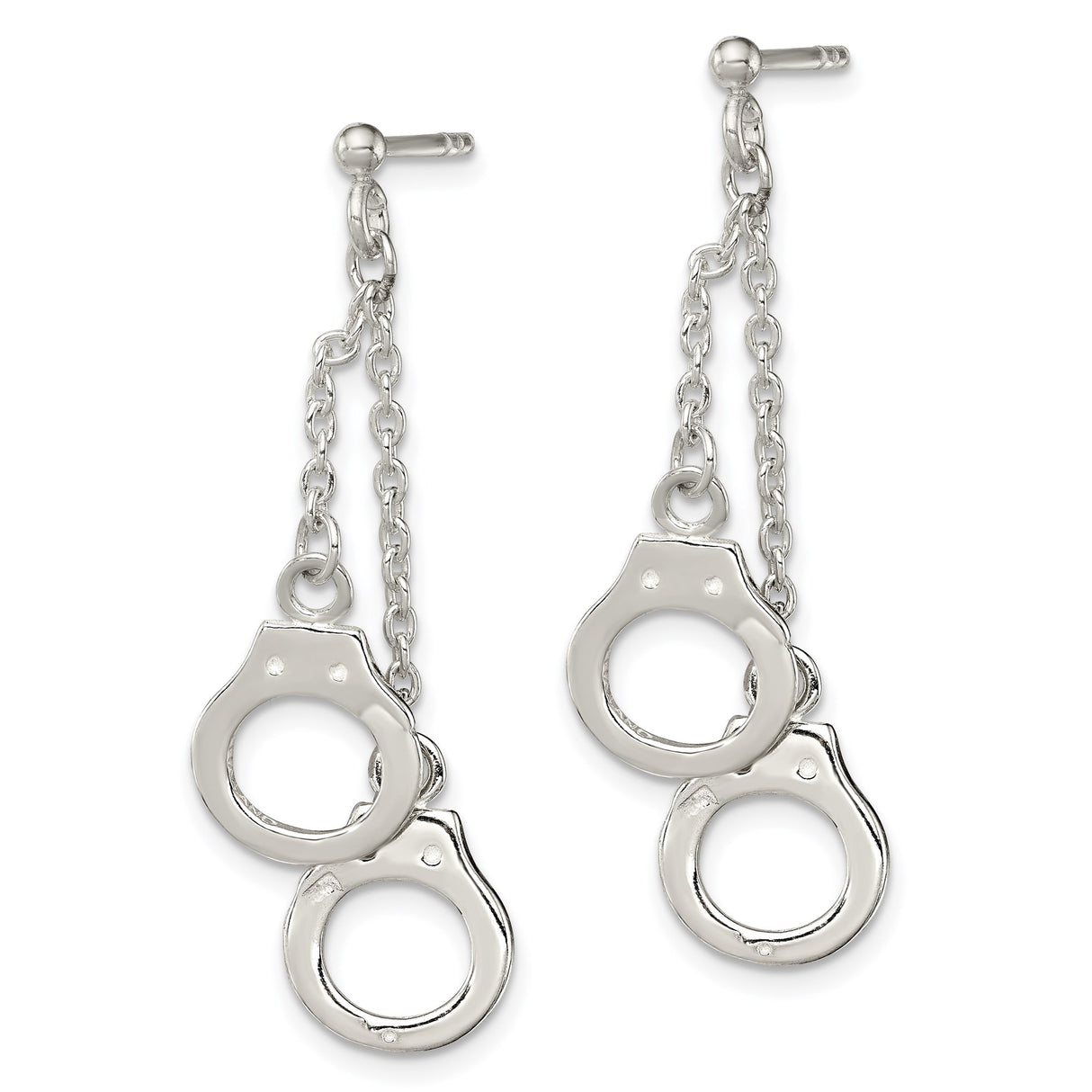 Sterling Silver Dangle Earrings with Mini Handcuff Charms, Punk Chain Drop Style for Women