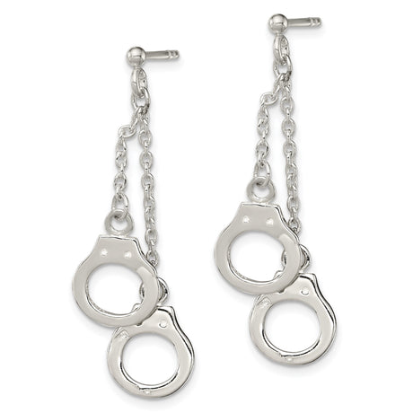 Sterling Silver Dangle Earrings with Mini Handcuff Charms, Punk Chain Drop Style for Women