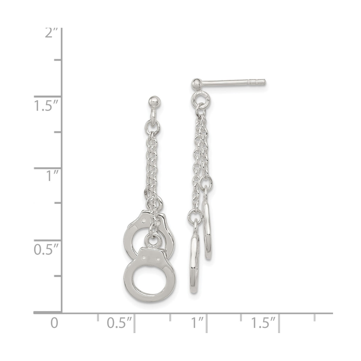 Sterling Silver Dangle Earrings with Mini Handcuff Charms, Punk Chain Drop Style for Women