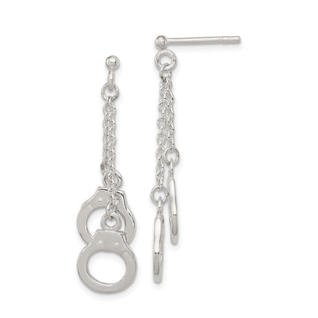 Sterling Silver Dangle Earrings with Mini Handcuff Charms, Punk Chain Drop Style for Women