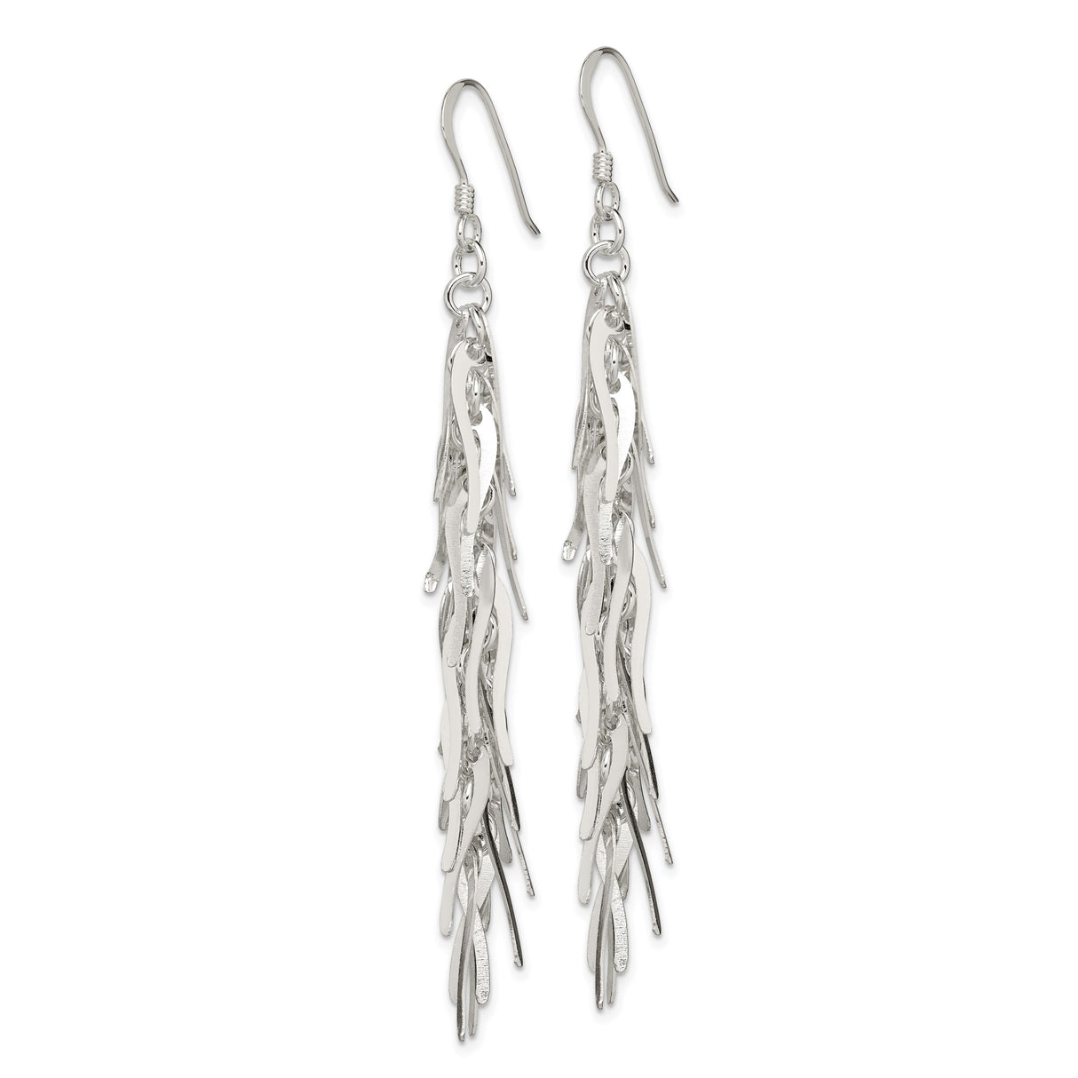 Sterling Silver Dangle Earrings with Twisted Fringe Strands and Layered Textured Finish