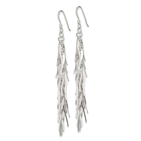 Sterling Silver Dangle Earrings with Twisted Fringe Strands and Layered Textured Finish