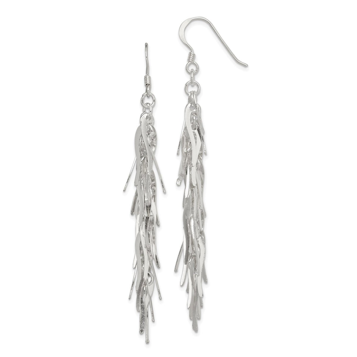Sterling Silver Dangle Earrings with Twisted Fringe Strands and Layered Textured Finish