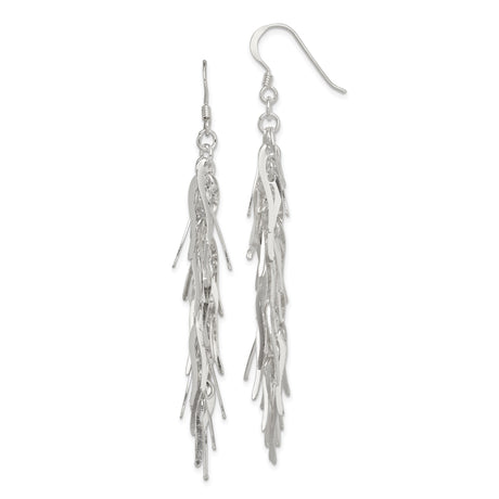 Sterling Silver Dangle Earrings with Twisted Fringe Strands and Layered Textured Finish