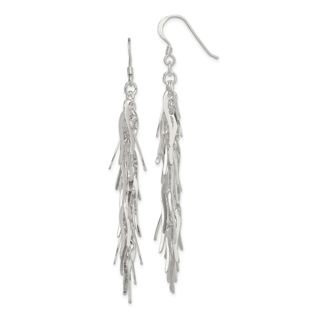 Sterling Silver Dangle Earrings with Twisted Fringe Strands and Layered Textured Finish